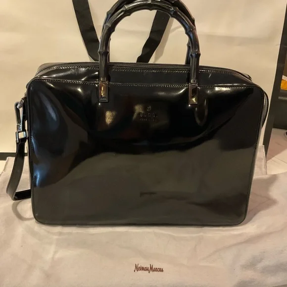 Gucci Black Patent Leather Bamboo Handles 2-WAY TOTE - Picture 1 of 11